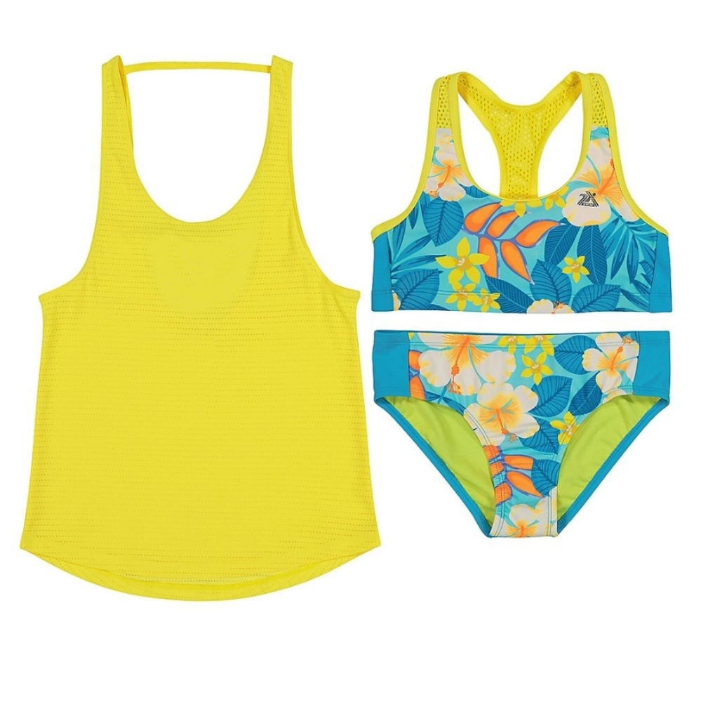 Girls XL 16 ZeroXposur Mesh Swimsuit 3 piece set Floral Tropical NEON Bright NWT